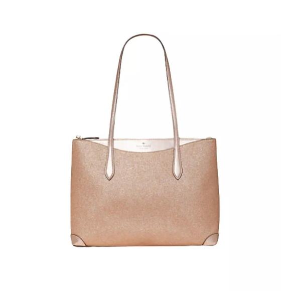 KATE SPADE GLITTER TOTE, UNIVERSAL LAPTOP SLEEVE, & PHONE CROSSBODY IN ROSE GOLD - Picture 2 of 10